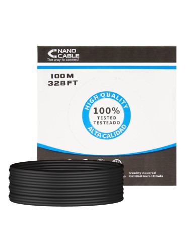 Nanocable Bobina De Cable De Red Rigido Impermeable Para Exterior Rj45 Cat.5e Utp Awg24 100m - Negro