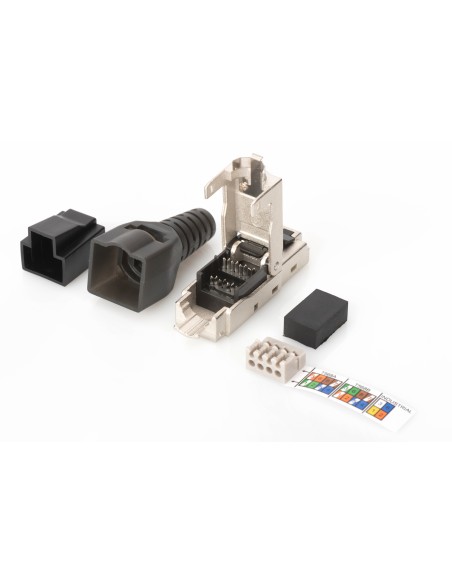 Digitus Shielded Rj45 Connector For Field Assembly Awg 22-27 10 Gbit Ethernet Poe+ Dust Cap Bend Relief