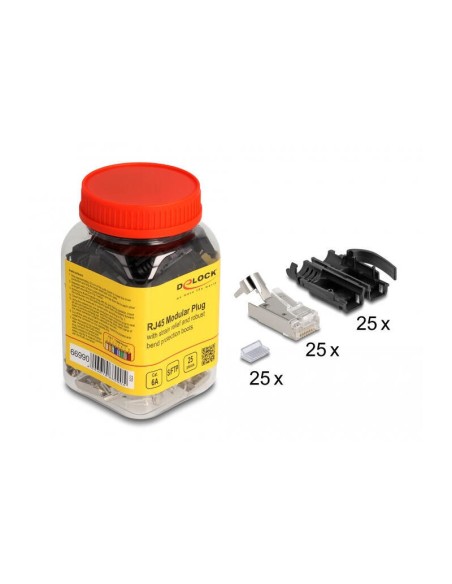 Delock 66990 Rj45 Modular Macho Con Alivio De Tensión Cat.6a Y Robustos Protectores Contra Dobleces Juego De 25 Piezas