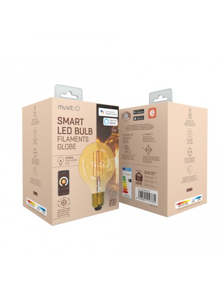 Bombilla Inteligente Edison Muvit Io Miobulb012 Wifi 5w E27 470lm Color ámbar Compatible Asistentes De Voz Google / Alexa