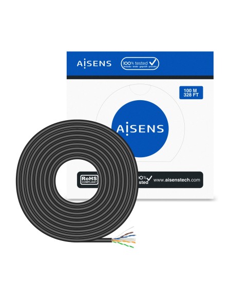 Aisens Bobina Cable Exterior Rj45 Cat.6 Utp Rigido Cca Awg23 - 100m - Negro
