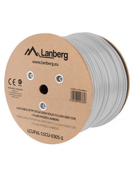 Lanberg Bobina Cable Uftp Cat.6a 305m Solid Cu Lszh Grey Cpr Fluke Passed